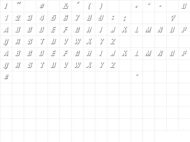 Shadow Box 4 Regular  glyph index