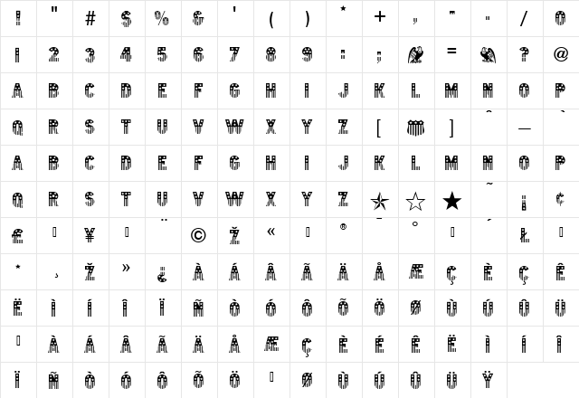 OldGlory Regular  glyph index