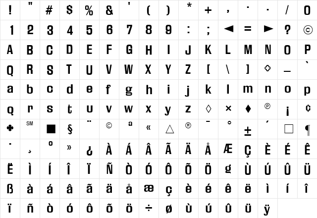 CgFiedlerGothic Bold  glyph index