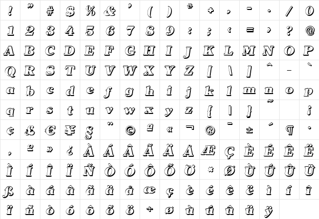 ChristianBeckerShadow-Heavy Italic  glyph index