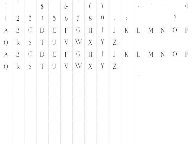 Elizabeth Cn Regular  glyph index