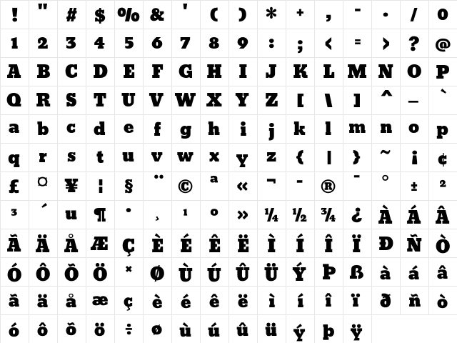 Bevan Regular  glyph index