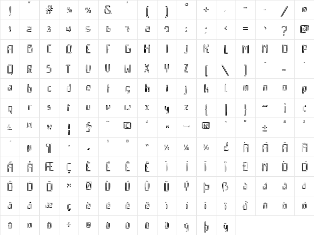 Qebrada Regular  glyph index