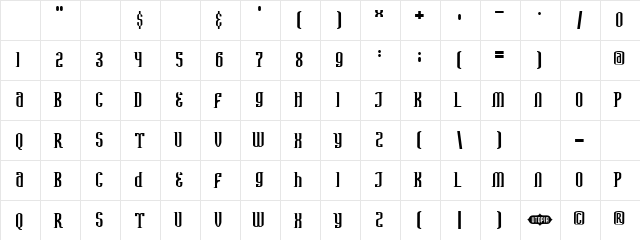 Avatar Serif Regular  glyph index