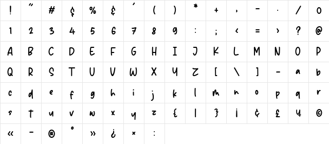 Sparkle Dream Regular  glyph index