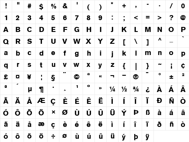 AkzidenzGrotesk Regular  glyph index