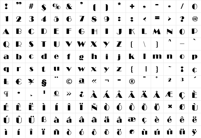 AnnaBecker Regular  glyph index