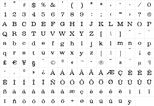 JamesBecker-Light Regular  glyph index