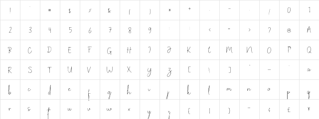 Sunday Memories font Regular  glyph index