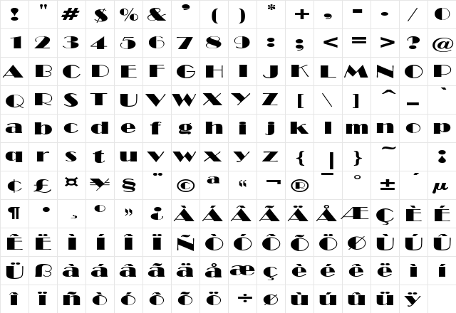 NewYorkDecoExtended Regular  glyph index