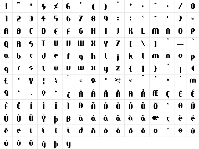 FastGirls Regular  glyph index