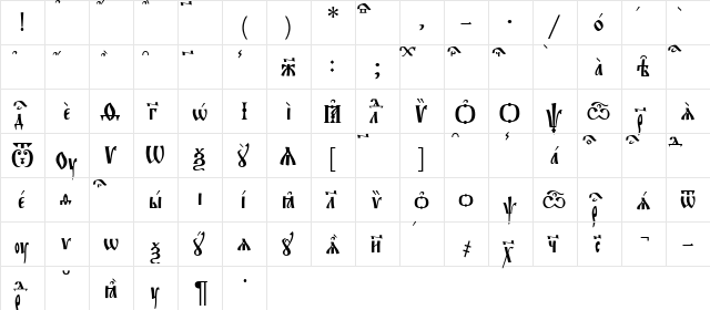 Evangelie Ucs Regular  glyph index
