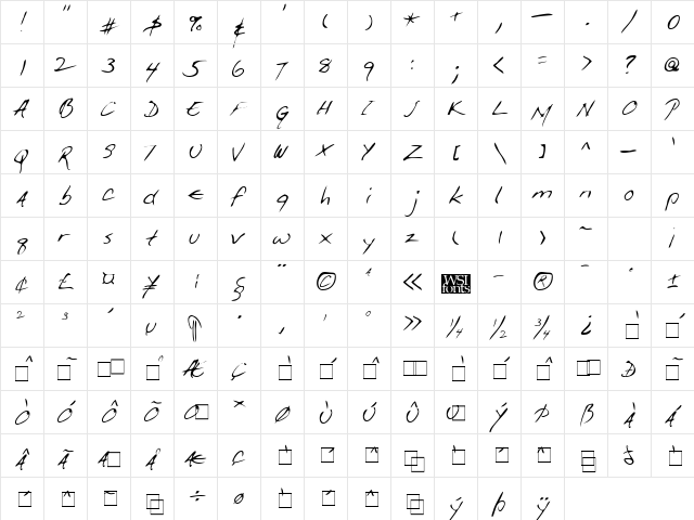 GiffordsHand Regular  glyph index