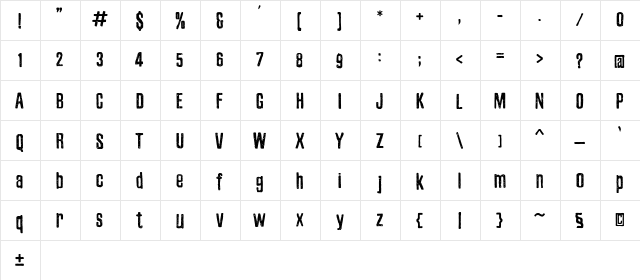Zubajda Dt Regular  glyph index