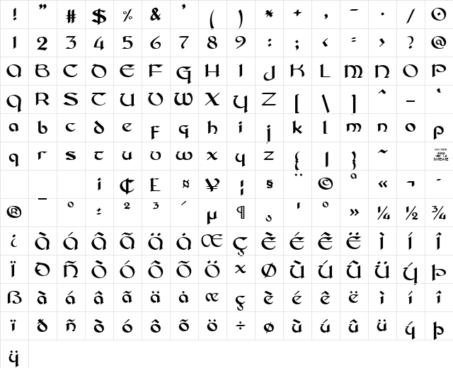 DS_Celtic-1 Regular  glyph index