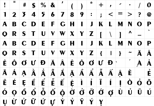 .VnExoticH Normal  glyph index