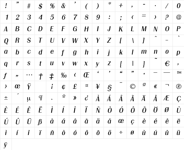 Grenoble-RegularIta Regular  glyph index