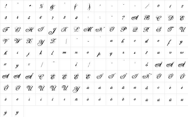 Selfish Regular  glyph index