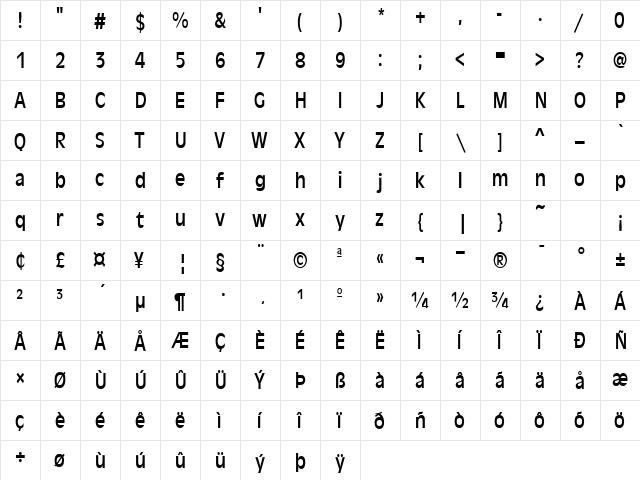 Holland-Condensed Normal  glyph index