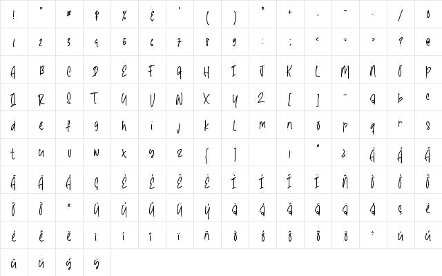 Santtoria Mood Regular  glyph index