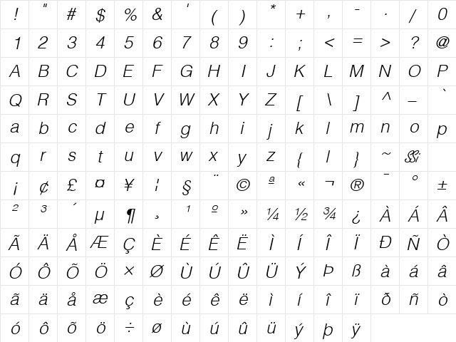 Context Light SSi Light Italic  glyph index