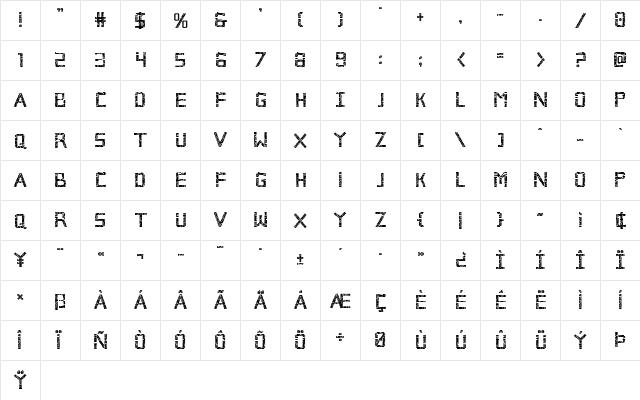 Broken Cyborg Bold Bold  glyph index