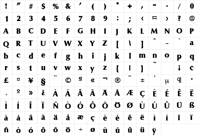 Columbia-Serial-Heavy Regular  glyph index