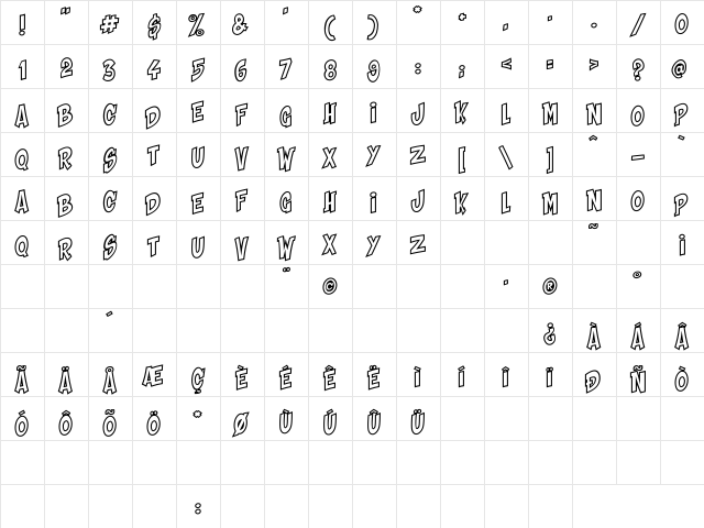 Shaka Pow Upright Hollow Regular  glyph index
