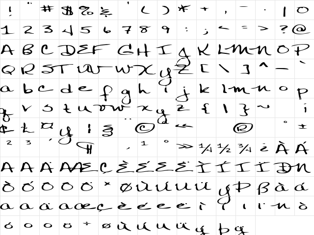 Binky Regular  glyph index