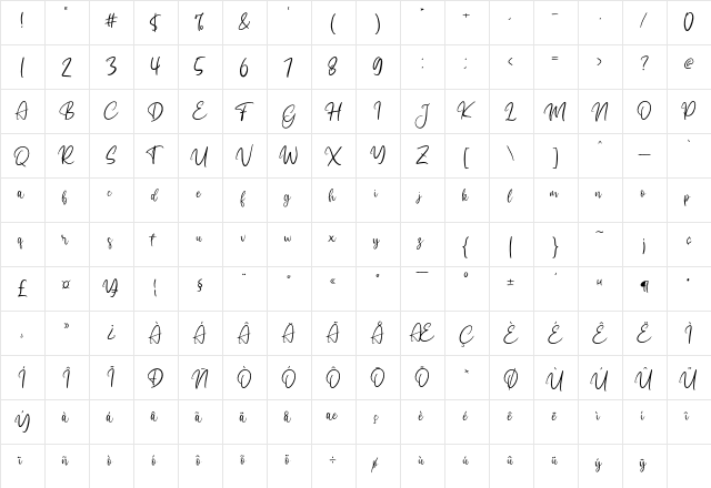 Gattegher Regular  glyph index