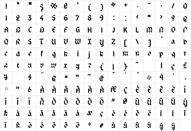 TextRegular Regular  glyph index