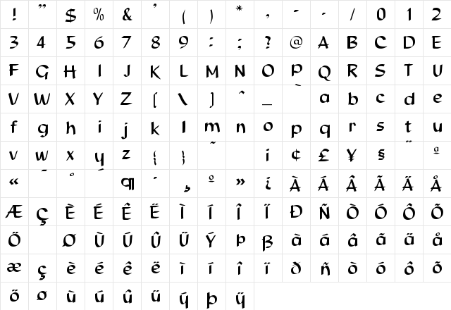 Stunning Regular  glyph index