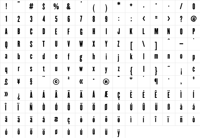 Champion Medium  glyph index