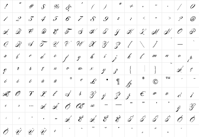 VirginiaAntique Regular  glyph index