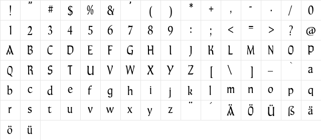 TaraType Regular  glyph index
