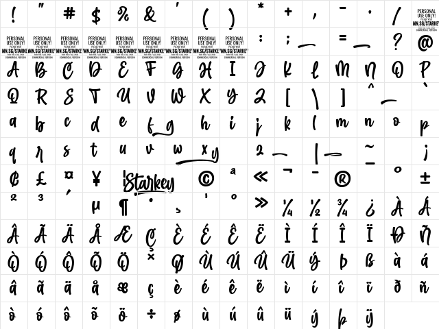 Starkey PERSONAL USE Regular  glyph index