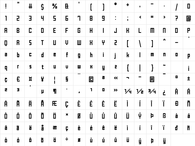 BrickShapers Regular  glyph index