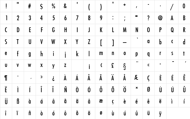 FuturaTMedConRo1 Regular  glyph index