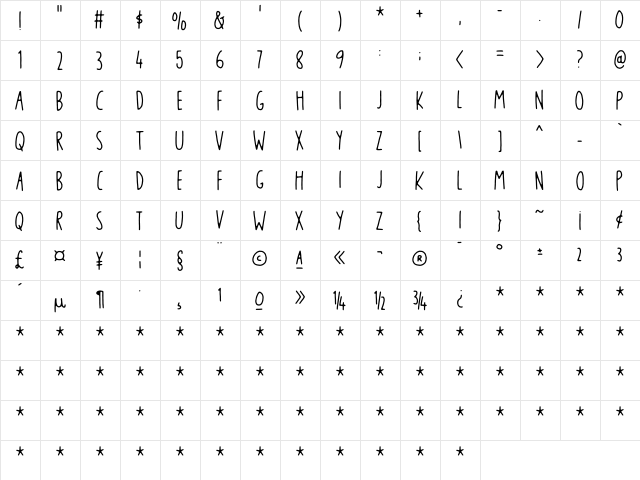 Blikfang DEMO Regular  glyph index
