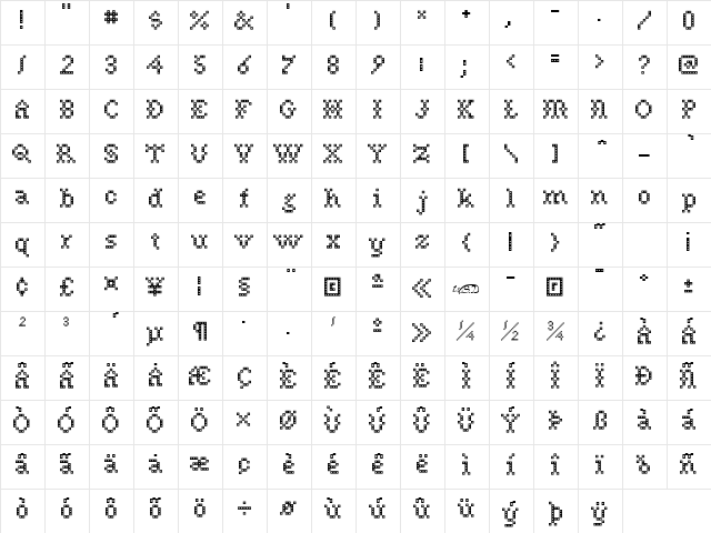 Needlepoint Regular  glyph index