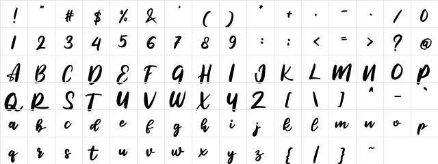 Reliser Regular  glyph index