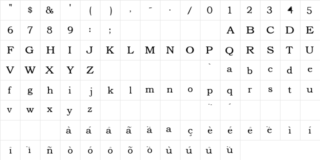 Text Serif Lighter HPLHS  glyph index