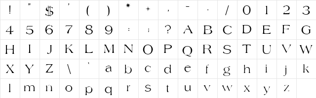 Portia Regular  glyph index