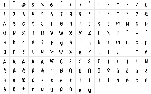 Amsteroid Space Regular  glyph index