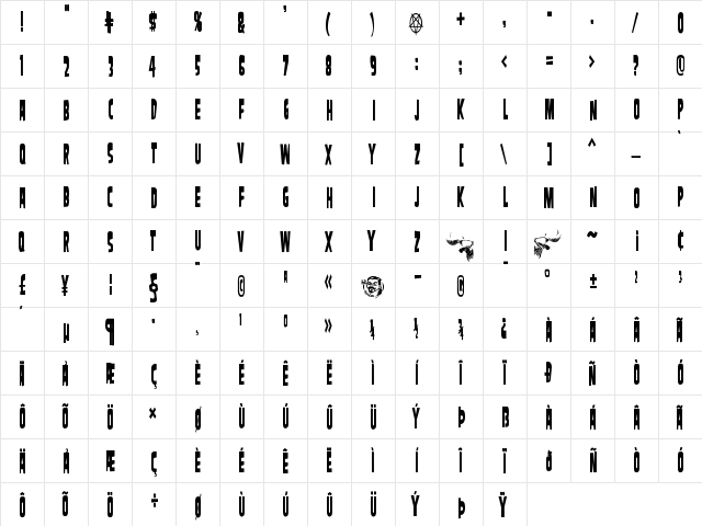 SamdanCondensed Regular  glyph index