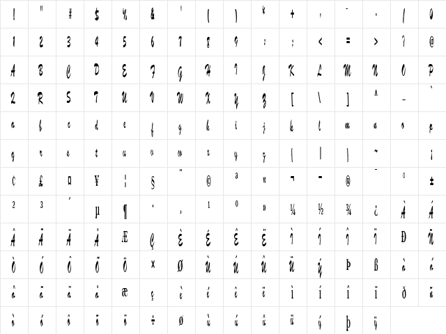 Delray Regular  glyph index