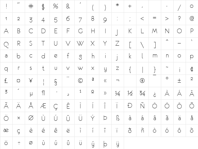 eurofurence classic light Regular  glyph index