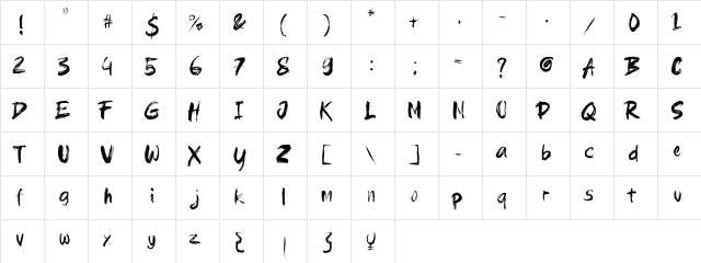 brushield Regular  glyph index