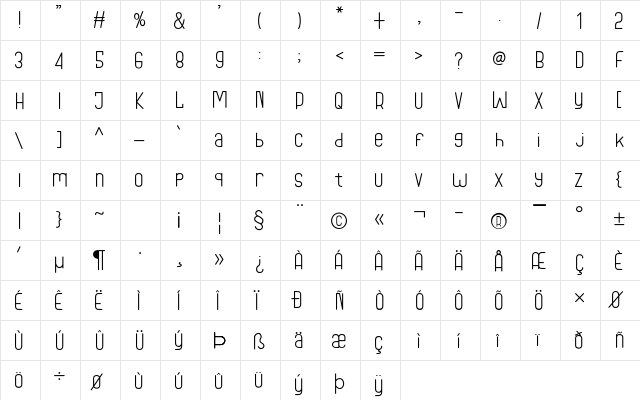 Round Light Regular  glyph index
