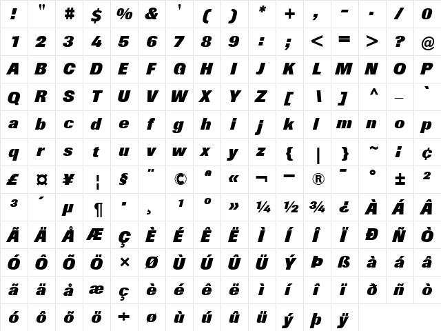 BertholdImago-ExtraBold Extra BoldItalic  glyph index